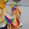 Sandalias de Mujer Coloridas, Sandalias de Cuña Planas de Verano, de una Sola Tira, de Tacón Alto, Casual para Exteriores, Antideslizantes