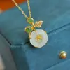 Pingente Flor de Lótus em Prata S925 com Jade Hetian Jade Branco para mulheres, novo pingente de clavícula, moda, atacado direto da fábrica, genuíno