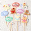 Decoración de Pastel Estilo Ins Bandera Coreana Enchufe Dibujos Animados Oso Lindo Hp Corazón Feliz Cumpleaños Topper Accesorios