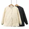 Chaqueta de Algodón Otoño/Invierno 2025 Talla Grande para Mujer Cuello Redondo Simple Versátil Camisa Casual para Mujeres de Talla Grande Ligero Abrigo de Algodón 740