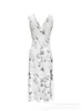 Amazon Cross-Border Novo Decote V Cintura Alta Sem Mangas Estampado Sexy Colete Vestido Feminino