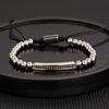 Pulseira de Corda Tecida Ajustável Hip Hop Masculina Coroa de Cobre Retrô Europeia e Americana Contas de Abacaxi de Aço Titânio Galvanizado a Vácuo