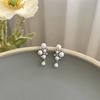 Pendientes geométricos redondos de plata S925 con diamantes y perlas, de alta gama, sencillos y elegantes, combinables para mujer.