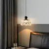 Lustre de sala de jantar vintage estilo francês, design de cristal de luxo leve, proteção ocular de espectro total, luz de jantar redonda cor de nogueira retrô