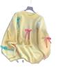 Suéter de Punto Blanco Estilo Perezoso Dulce Lazo para Mujer Otoño e Invierno 2025 Nuevo Estilo Tejido de Punto Estilo Preppy Ropa Exterior
