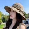 Sombrero de Sol de Paja para Mujer, Protección Solar Primavera y Verano Sombrero de Ala Ancha con Lazo, Estilo Casual de Viaje al Aire Libre Vacaciones Sombrero de Pescador