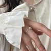 Anel Liso de Prata Esterlina 925 Anel de Pérola Feminino Estilo Frio Nicho Alto Padrão Anel de Dedo Aberto Sem Cor Joia de Casal