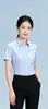 Camisa listrada feminina de primavera e verão, roupa de trabalho azul, camisa formal de manga curta, roupa de trabalho sem rugas, vestimenta profissional plus size