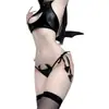 Lencería Sexy Nube de Rosa, Cosplay Sexy de Cuero Patentado, Alas de Diablita, Uniforme Bidimensional, Ropa Erótica Femenina Japonesa