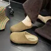 Mules de Cuero Genuino de Suela Gruesa con Espalda Abierta para Mujer Otoño Nueva Llegada Versátiles Casuales Calidez con Terciopelo Zapatos Birkenstock