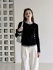 Suéter de punto redondo con bloques de color para mujer, corte ajustado y favorecedor, perfecto como capa base para otoño e invierno, top de manga larga
