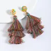 Brincos Triangulares Europeus e Americanos com Borla de Cabelo Estilo Cordão Transfronteiriço com Design de Miçangas de Arroz Elegantes Elegantes Joias para Festa e Feriado
