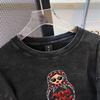 Comercio Exterior Transfronterizo Amazon Estilo Europeo y Americano Holgado de Longitud Media Algodón Puro Estampado Manga Larga Camiseta Top para Mujer Capa Base de Algodón