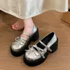 Sapatos Mary Jane Doces com Laço Estilo Francês e Salto Grosso para Mulheres, Novidade Primavera 2026 Estilo Universitário Sapatos Rasos de Salto Grosso