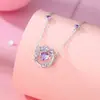 Collar Original Tichia que Hace Palpitar el Corazón para Mujer Plata de Ley S925 Único Dulce Versátil Anillo de Flor Colgante de Corazón de Circonita Morada