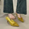 Zapatos de Tacón Alto con Pajarita para Mujer 2025 Primavera y Verano Nuevo Estilo Punta Fina Elegantes Fiesta de Noche Commute al Trabajo Tacones de Aguja Negros Bajos