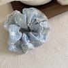 Estilo Ballet Azul Claro Renda Bordada Flor Grande Intestino Anel de Cabelo Feminino Doce Menina Estilo Corda de Cabelo Espiral Bola Acessórios de Cabelo