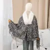Item popular para live-streaming: Novo xale de outono e inverno em pele sintética de mink com estampa de leopardo, gola de pelo e franjas, peça de vestuário de malha