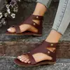 Sandalias retro de talla grande transfronterizas, zapatos estilo romano, estilo de exportación europeo y americano, diseño de punta abierta con cremallera trasera, sandalias de suela plana para mujer