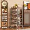 Carrito Estrecho Estante de Almacenamiento, Estante de Cesta de Cocina Multicapa de Pie para Snacks y Frutas y Verduras, Estante de Almacenamiento Móvil Estilo Vintage