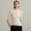 Suéter de Lana 100% Pura Yangzi para Mujer, Tejido Fino, Cuello Medio Alto, Manga Corta, Tejido Delgado, Suéter Base Adelgazante