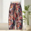 Pantalones Cortos Estampados de Algodón y Lino para Mujeres de Mediana Edad y Mayores, Pantalones Florales Finos de Verano para Abuela, Pantalones Cortos Casuales para Mamá
