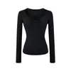 Camiseta de Manga Larga Hueca con Cuello Retorcido Ajustada para Mujer, Nueva Sexy Estilo Puro Deseo, Camiseta Básica Adelgazante, Moderna