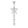 Anillos para Ombligo de Acero Inoxidable Europeos y Americanos para E-Commerce con Colgantes de Flor, Mariposa, Circonita y Gota de Agua, Joyería para Piercing de Ombligo