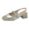 Zapatos Casuales Versátiles Tejidos Calados de Moda Primavera y Verano Bajos para Mujer Punta Cuadrada Francesa Correa Sandalias de Verano de Tacón Alto