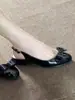 Sandalias Negras con Lazos Chuyuji para Mujer, Estilo Francés, Talón Abierto, Correa Única, Tacón Grueso, Zapatos Mary Jane