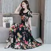 Vestido de verano coreano de punto redondo con estampado largo de seda helada para mujer de mediana edad talla grande falda grande tamaño de pie 180g
