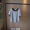 Camisa de manga corta con cuello Peter Pan para mujer [que positiva] verano 2025 nueva versión coreana color de contraste este año popular hermosa camisa pequeña 4084