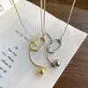 Cadena de suéter de cuentas de plata minimalista para mujer, estilo Ins moderno, diseño de nicho simple, collar de cadena geométrica hueca para sudadera