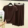 Conjunto de Pantalón Recto de Manga Corta con Cuello Redondo de Modal para Mujer Verano Nuevo Estilo Coreano Holgado Adelgazante para Casa Conjunto de Dos Piezas