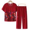 Vovó de verão de duas peças camiseta de manga curta solta seda casual de meia-idade e idosa roupas de mãe para mulheres e velha senhora