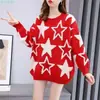Suéter Holgado de Cuello Redondo con Bloques de Color de Pentagrama Otoño/Invierno 2025 para Mujer Versátil Prendas Básicas de Punto Estilo Retro Artístico para Mujer