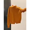 Cardigan de Tricô Estilo Francês Preguiçoso com Gola Alta Pequena Feminino Outono Inverno Espessado Solto Macio Fofo Suéter de Malha de Botão Único Peça de Roupa Externa Top