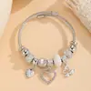Pulsera de Alambre de Acero con Colgante de Cisne Corazón DIY Pulsera Ajustable con Cuentas de Pedrería Joyería Transfronteriza Venta al por Mayor