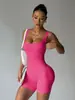 Conjunto de Ropa de Yoga Todo en Uno Transfronterizo, Mono Corto Seamless de Alta Elasticidad, Ropa de Fitness de Secado Rápido para Exteriores sin Mangas de Canalé