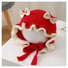 Gorro de Lana con Encaje para Bebé Otoño e Invierno para Niñas Pequeñas y Niños Pequeños Dulce Gorro de Pescador Estilo Coreano de Princesa Protección para los Oídos Gorro Tejido