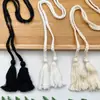 Cuerda de Algodón Trenzada Negra y Blanca con Borlas Dobles, Cinturones de Borlas de Algodón, Borlas para Colgar Cortinas, Accesorios de Borlas del Fabricante, En Stock