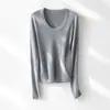 Nuevo Estilo de Otoño Temprano Camisa Base de Punto con Cuello en U y Manga Larga, Mezcla de Lana y Seda para Mujer, Cómoda, Ajustada, Top Versátil