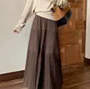 Falda plisada gris para mujeres de talla grande, falda larga de lana plisada de línea A adelgazante de cintura alta para otoño e invierno