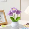 Flor de lirio creativa borla maceta tejida a mano simulación flor de lana verde regalo adornos para coche escritorio flor