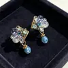 Brincos Série Azul Medieval Ocidental Agulha de Prata S925 Temperamento Moda Idade Brincos Femininos Brincos