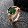 Desejo Venda Quente Anel de Alta Qualidade Feminino Banho de Ouro Rosa Anel de Esmeralda Cor de Pedra Preciosa Aberto Joia Elegante