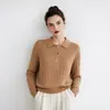 Suéter 100% cashmere puro para mulheres, com gola polo, design em tricô trançado e estilo pullover, perfeito como uma camada interna quente para o outono e inverno.
