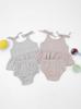 Ins Amazon Nuevo Color Sólido Moda Infantil Pequeña y Mediana Vestido de Tirantes de Tres Piezas Traje de Lino para Niña Bebé