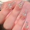 Manicura con arco, efecto degradado francés, con efecto desenfadado, color blanco puro y avanzado, con pegatinas para uñas, armadura para llevar a mano.