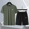 Conjunto de Dos Piezas de Pantalones Cortos de Verano para Correr de Manga Corta para Hombre Ropa Transpirable de Secado Rápido de Seda de Hielo Traje Deportivo de Baloncesto Ligero para Hombre